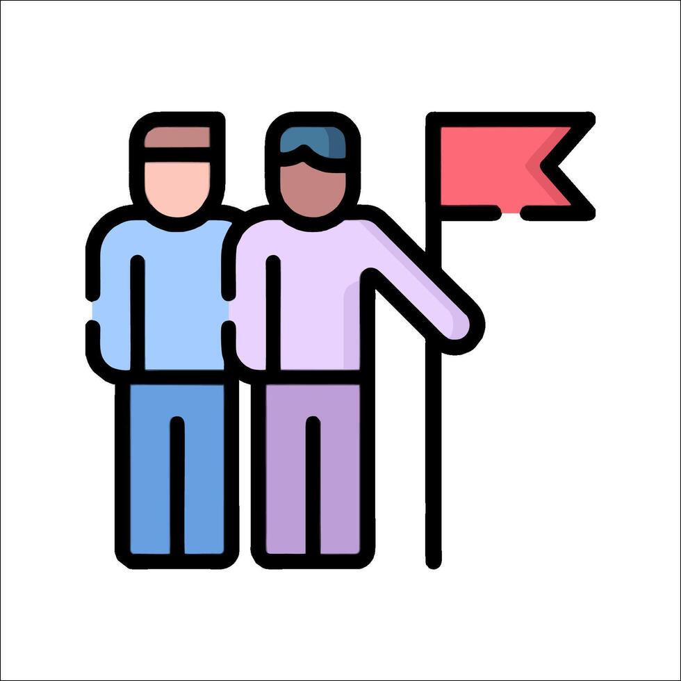 Two people holding a flag and a sign vector