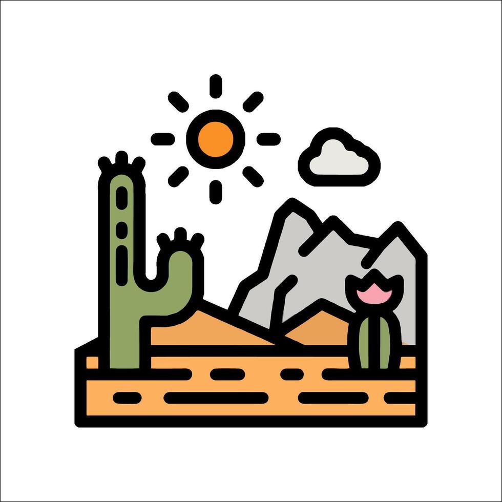 Cactus and mountains in the desert with sun and clouds vector