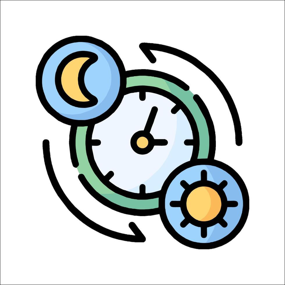 A clock and sun with a circle around it vector