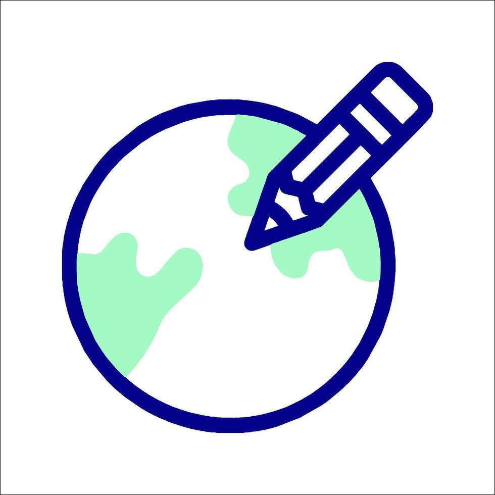 A pencil is holding a globe in its hand vector