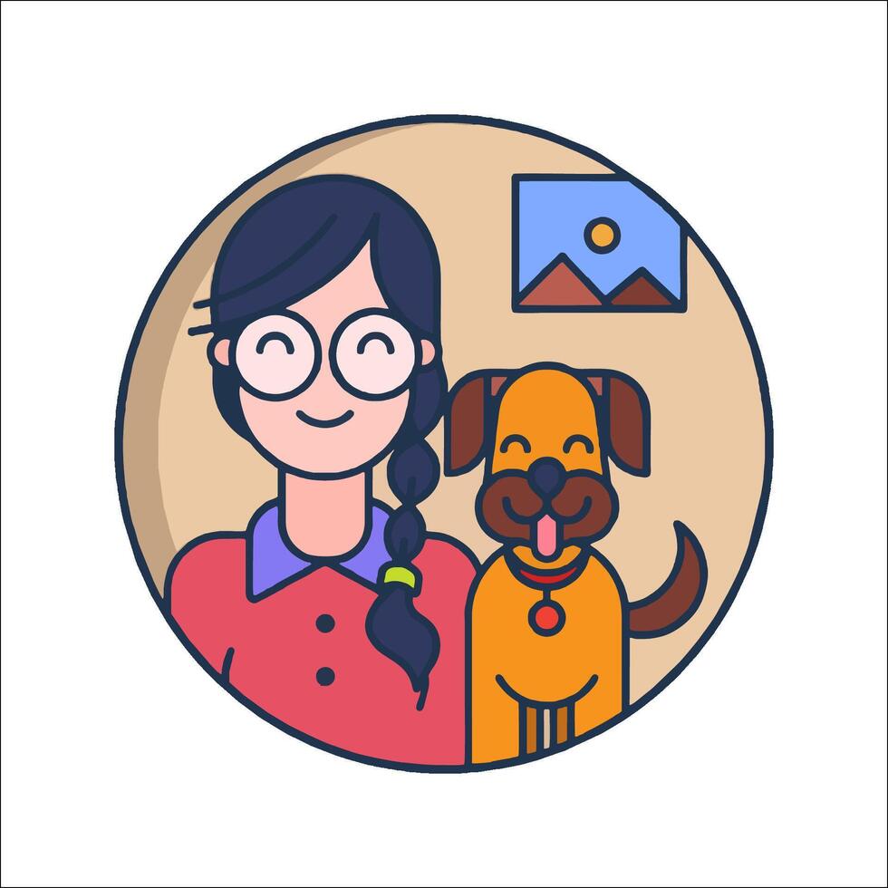 A woman with glasses and a dog in a circle vector