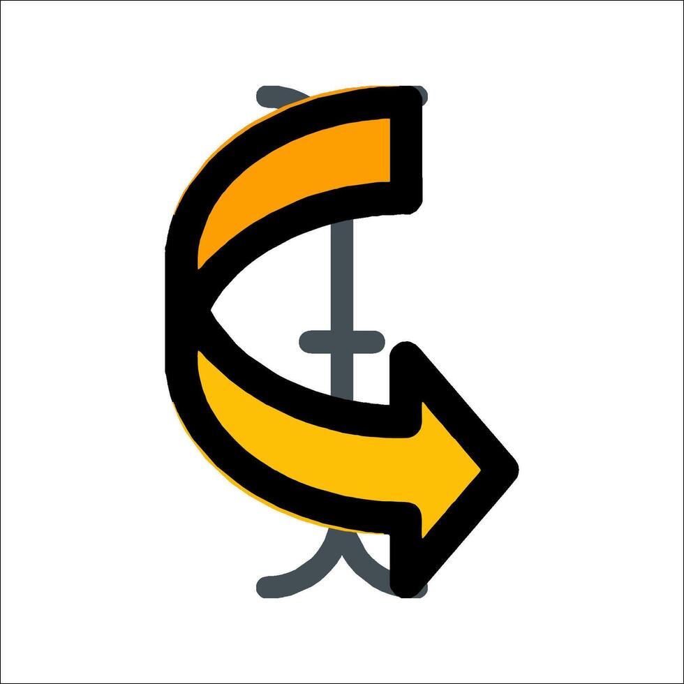 A yellow and black arrow pointing to the letter c vector