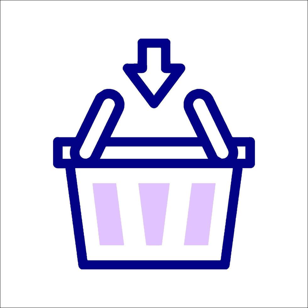 A shopping basket icon with an arrow pointing down vector