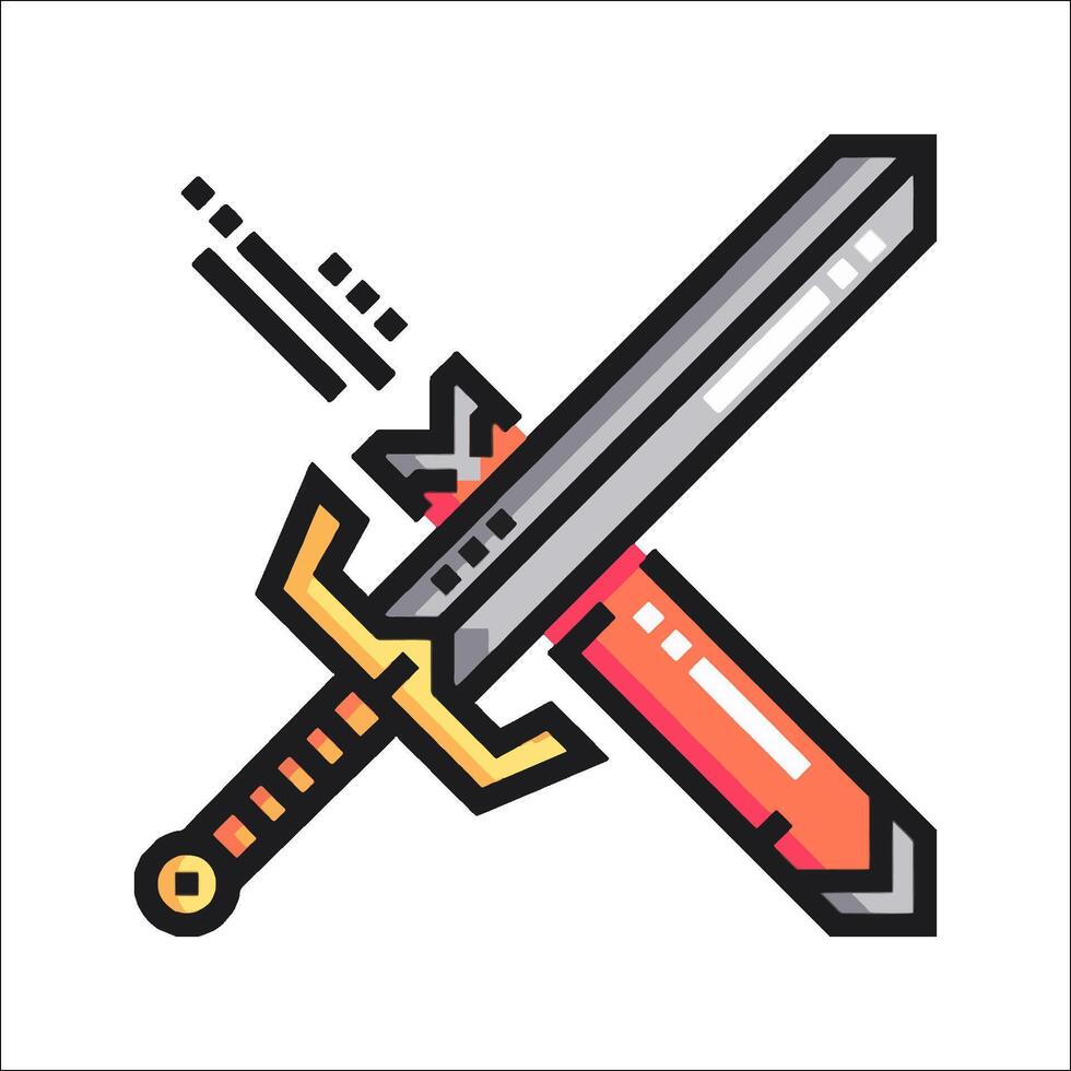 Pixel sword icon with a sword and a sword vector
