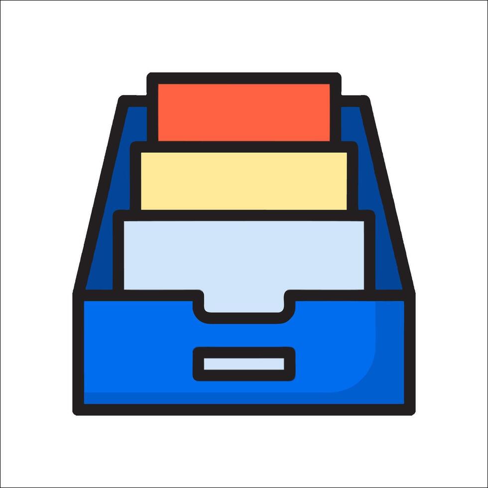 A blue box with three stacks of papers inside vector