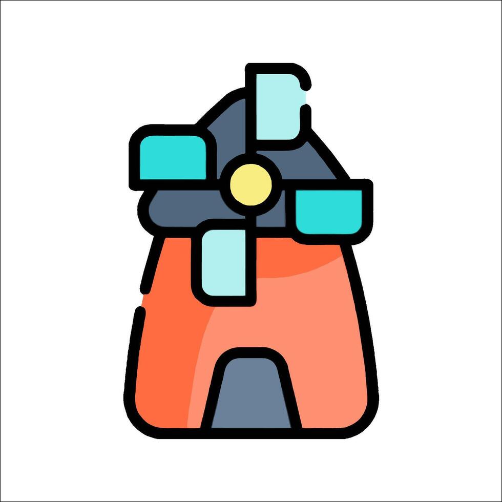 A cartoon house with a windmill on top vector