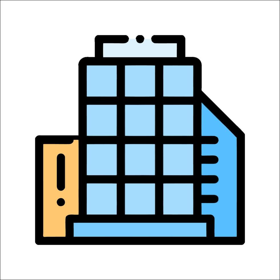 A building icon with a blue and orange color vector