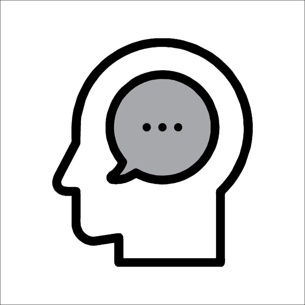 A black and white icon of a person's head with a speech bubble vector