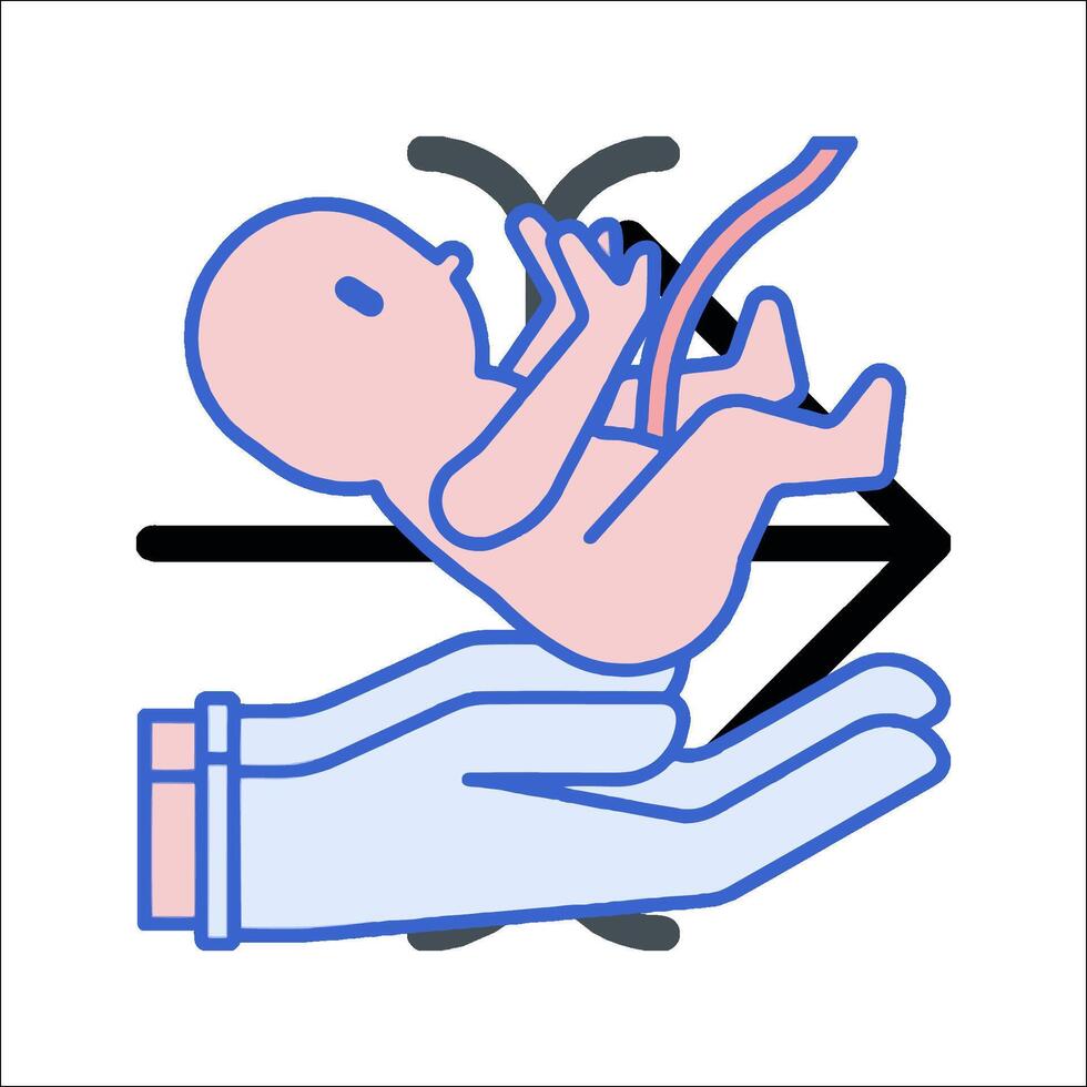 A hand holding a baby in the womb vector
