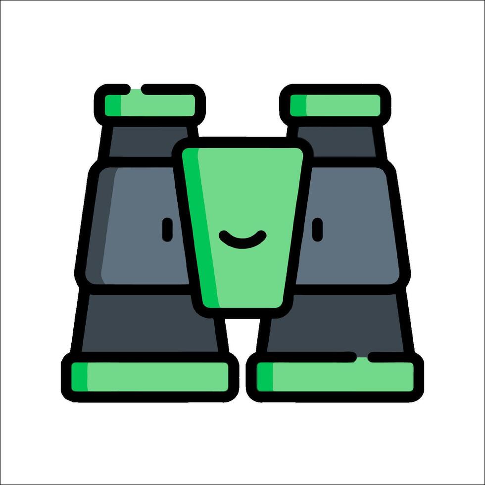 A green binoculars icon with a smiley face vector