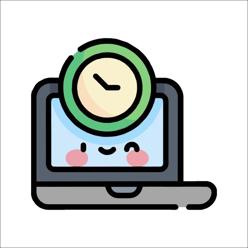 A laptop with a clock on top of it vector