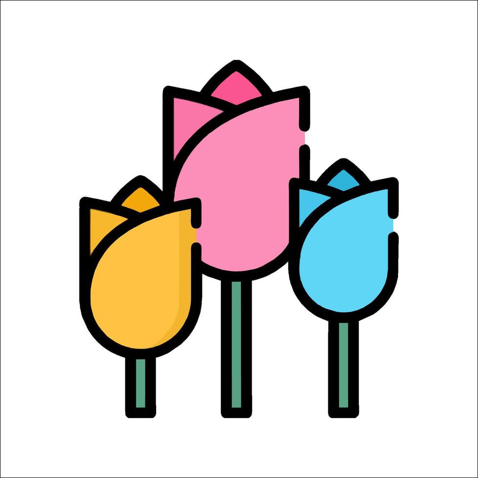 Three tulips in different colors on a white background vector
