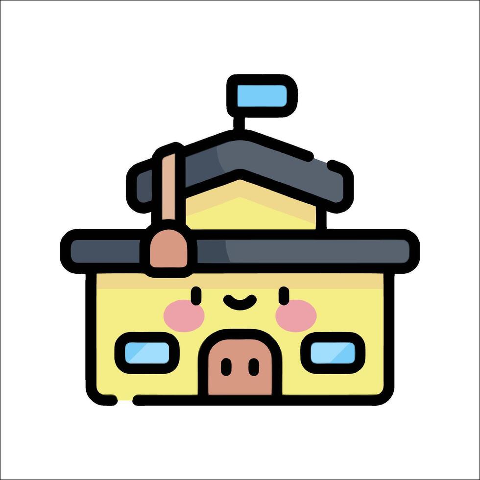 A cartoon building with a smiley face on it vector