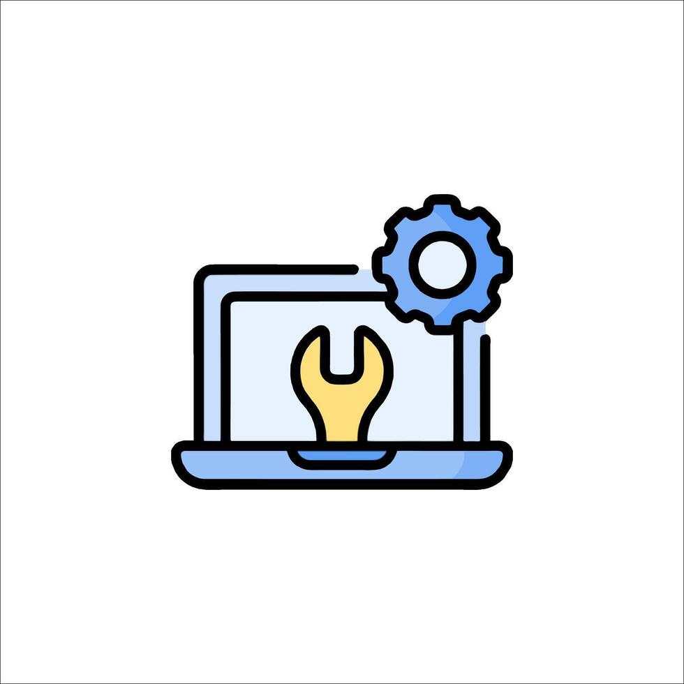 A laptop with a wrench and gear wheel icon vector