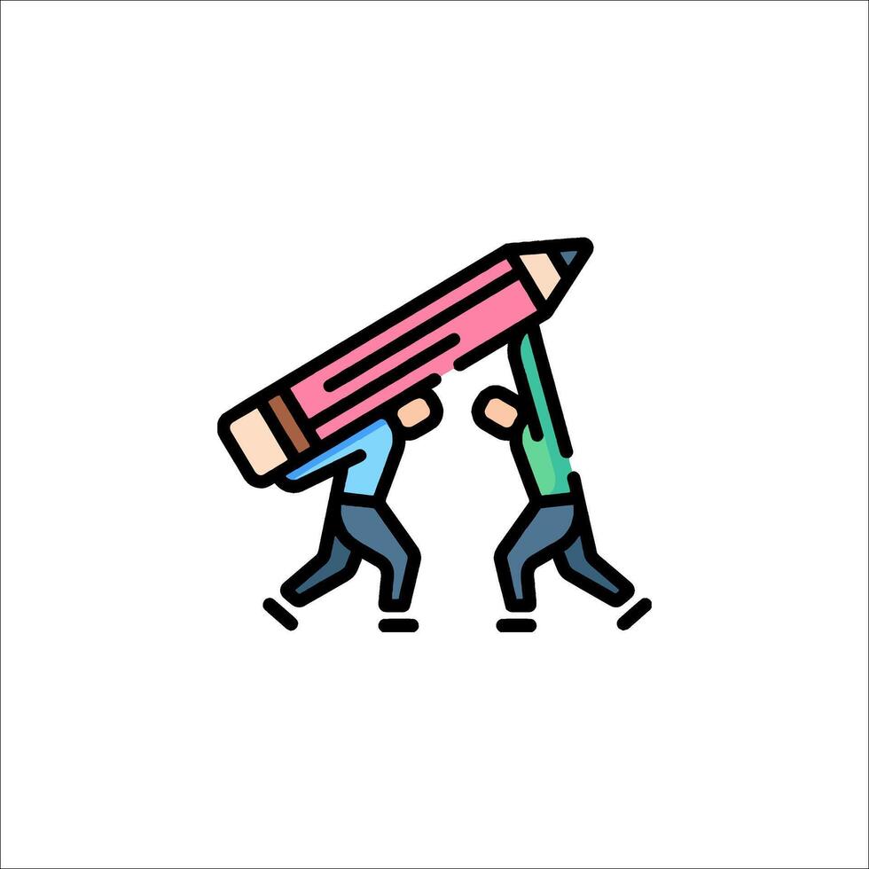 Two people carrying a large pencil icon vector