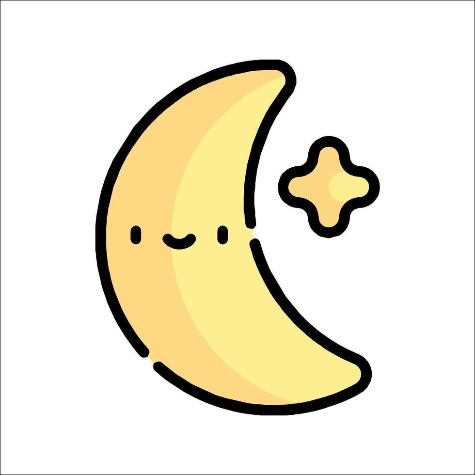 A cartoon crescent with a star on it vector