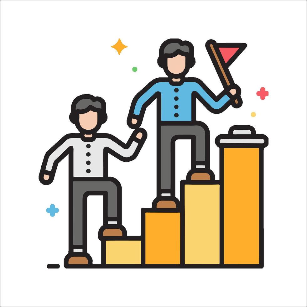 Businessman on the top of the ladder with a flag and a flag vector