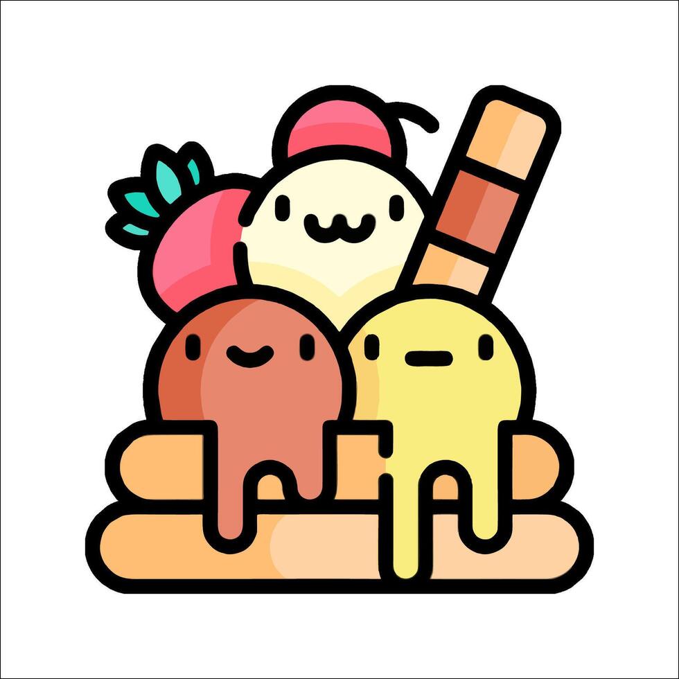 A cartoon waffle with ice cream and fruit vector
