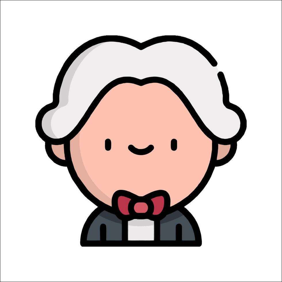 A cartoon character with white hair and a bow tie vector