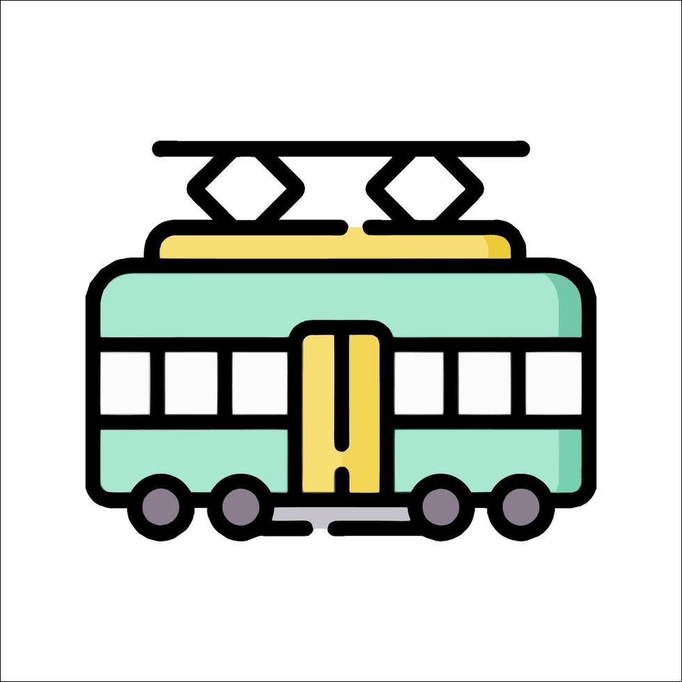 A train icon with a yellow and green color scheme vector