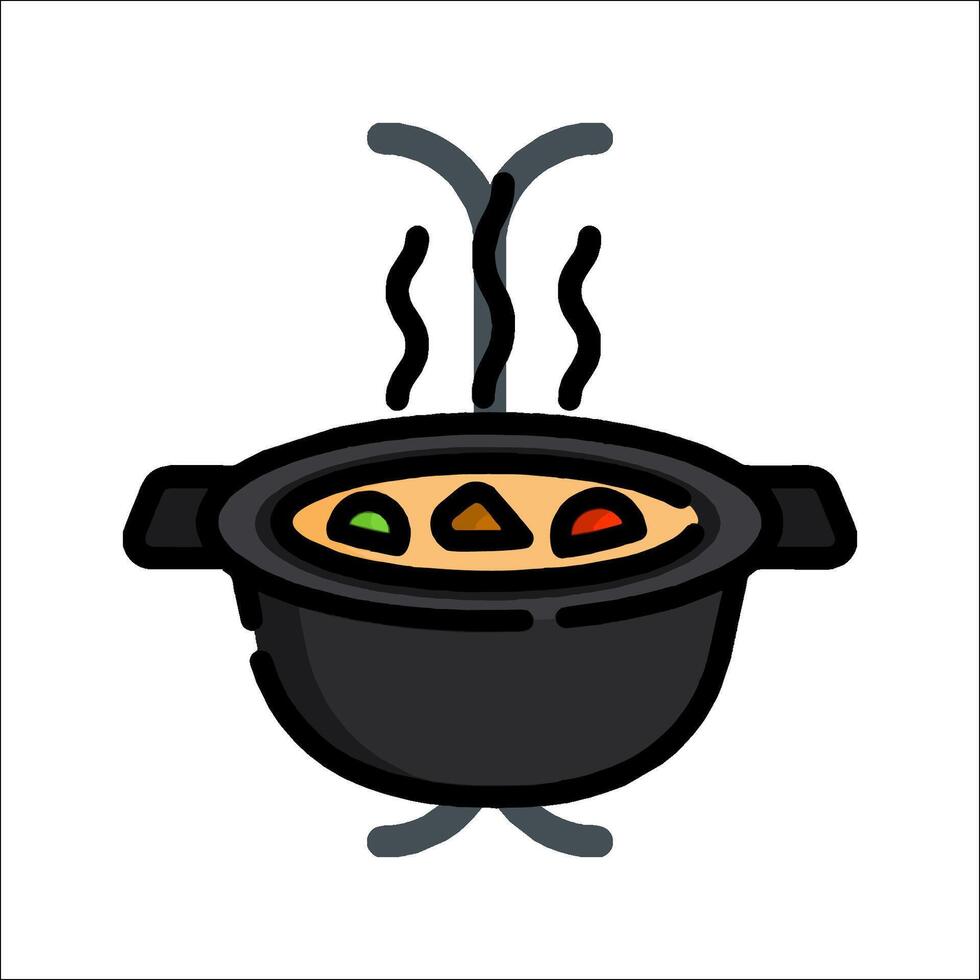 A black pot with food in it on a white background vector