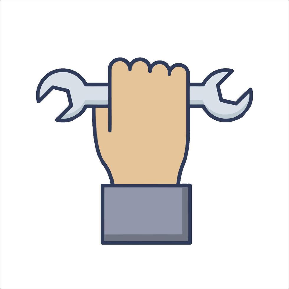Hand holding wrench icon illustration vector