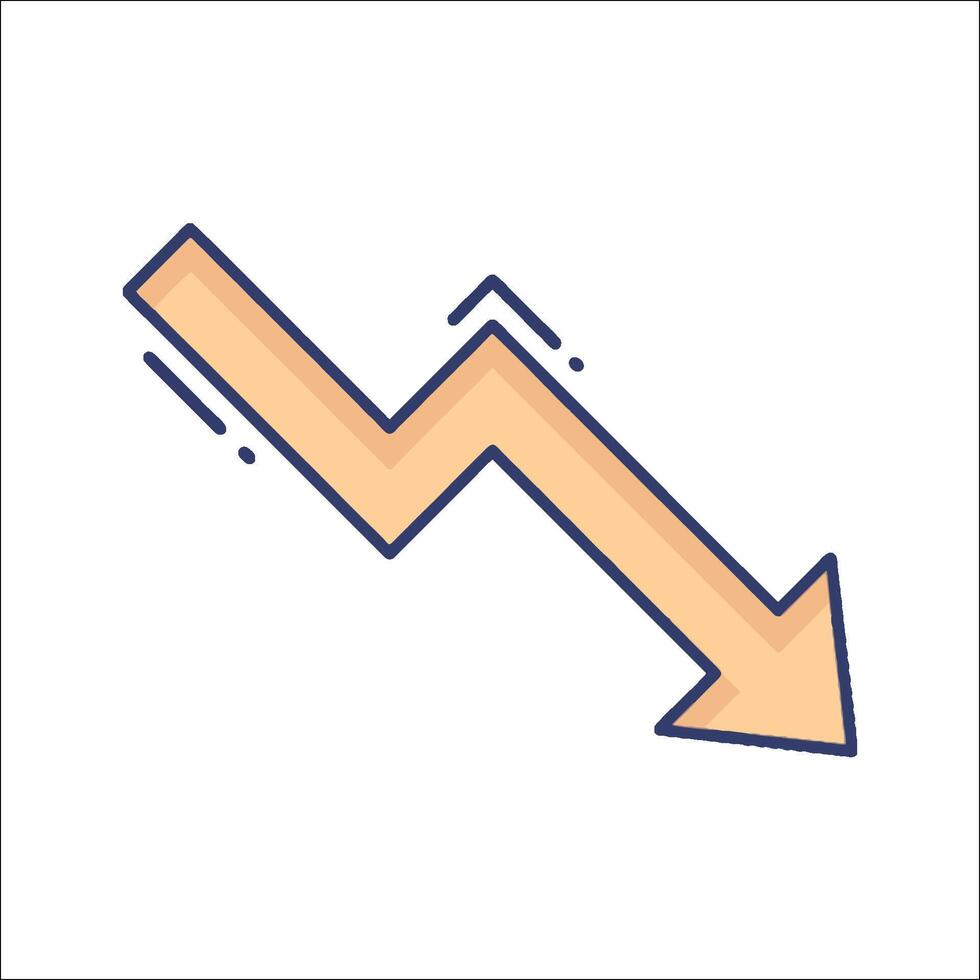 An arrow going down in a line with a flat line vector