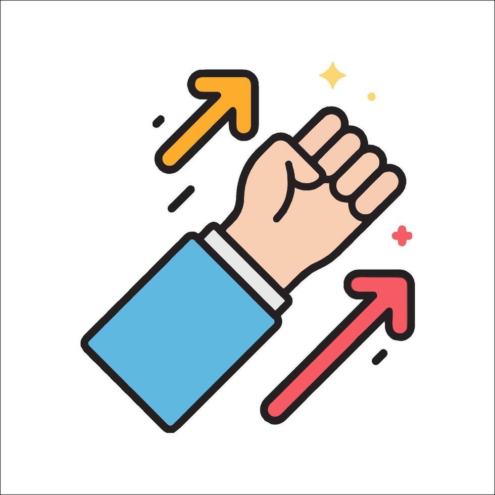 A hand with an arrow pointing up and a fist vector