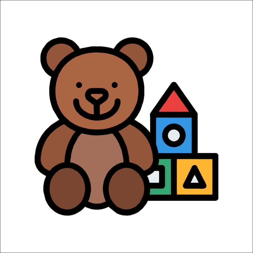 A teddy bear and blocks icon vector