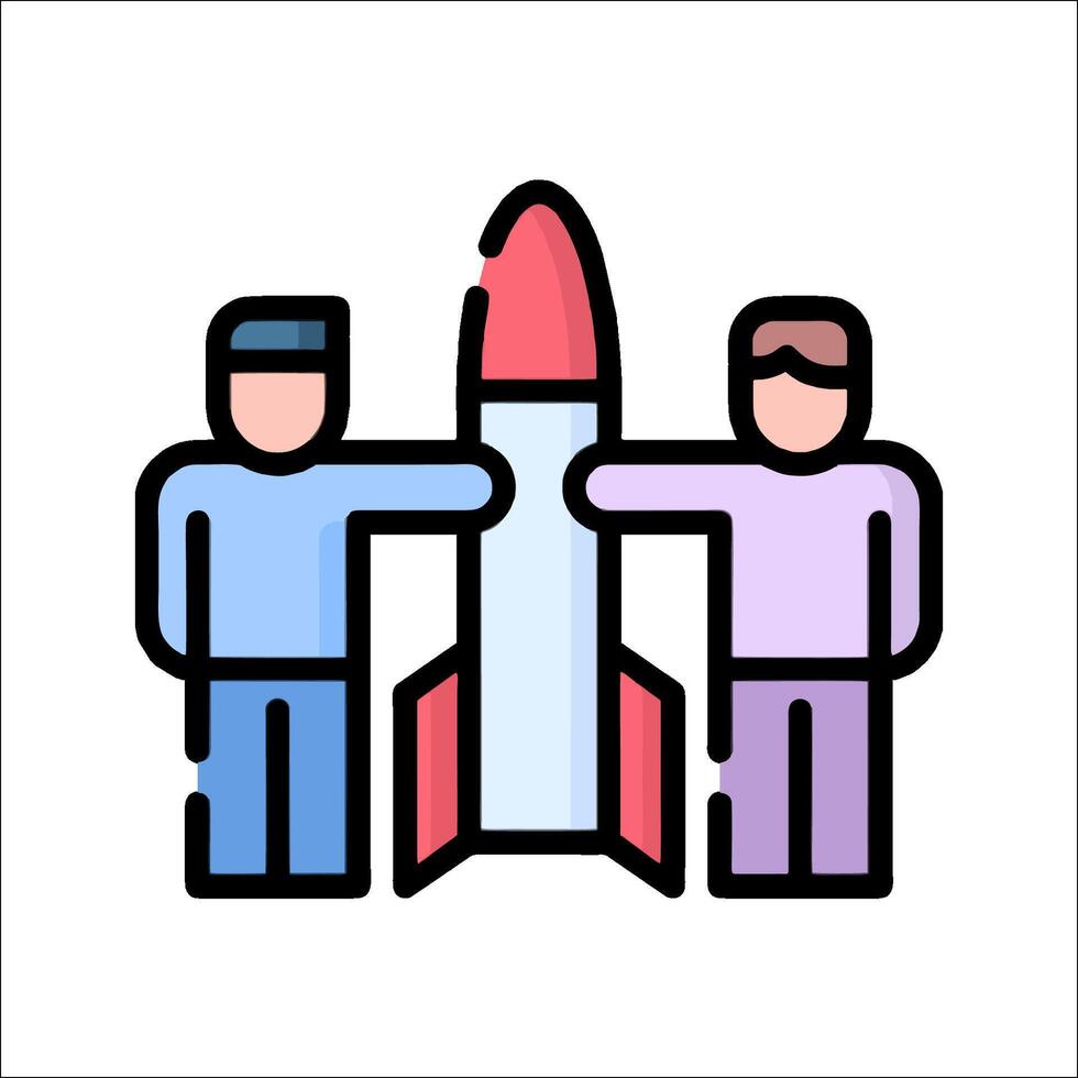 Two people are holding hands with a rocket vector