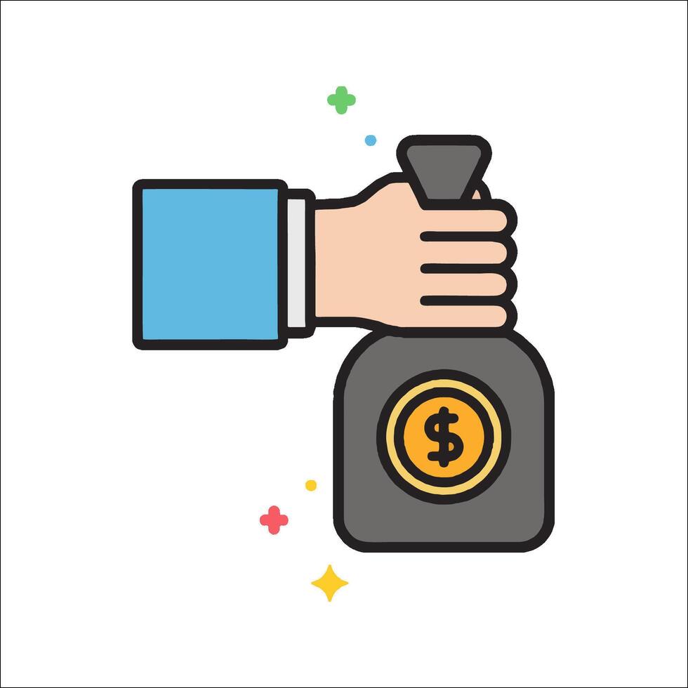 Money bag icon with hand holding it vector