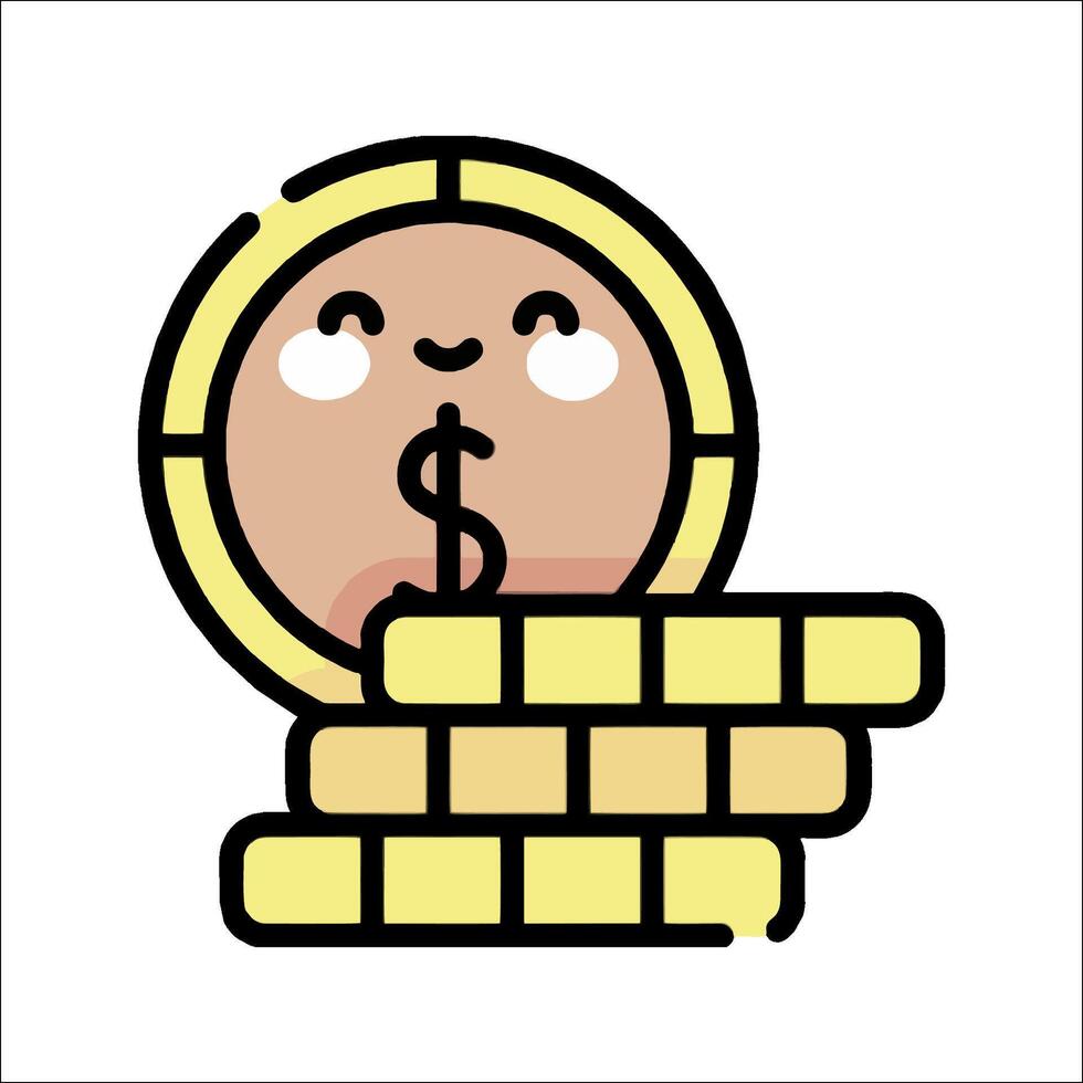 A cartoon coin with a dollar sign on top of a pile of gold coins vector