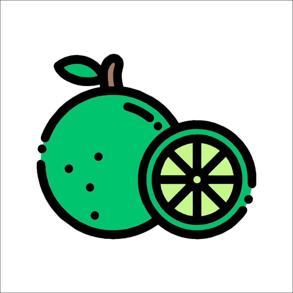 A green lime with a slice on it vector