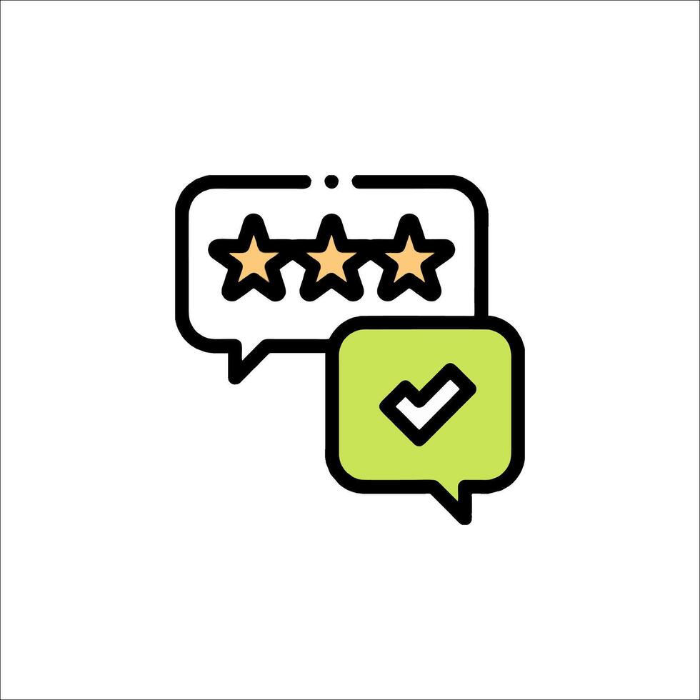 A speech bubble with five stars and a tick vector