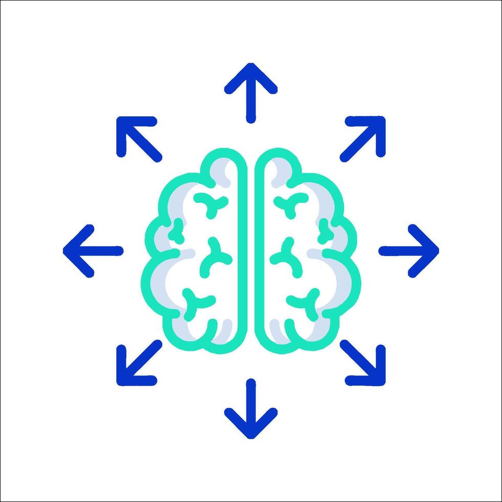 Brain icon with arrows pointing to it vector