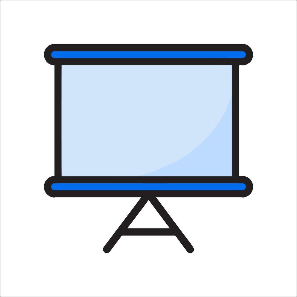 A projector screen on a stand with a blue background vector