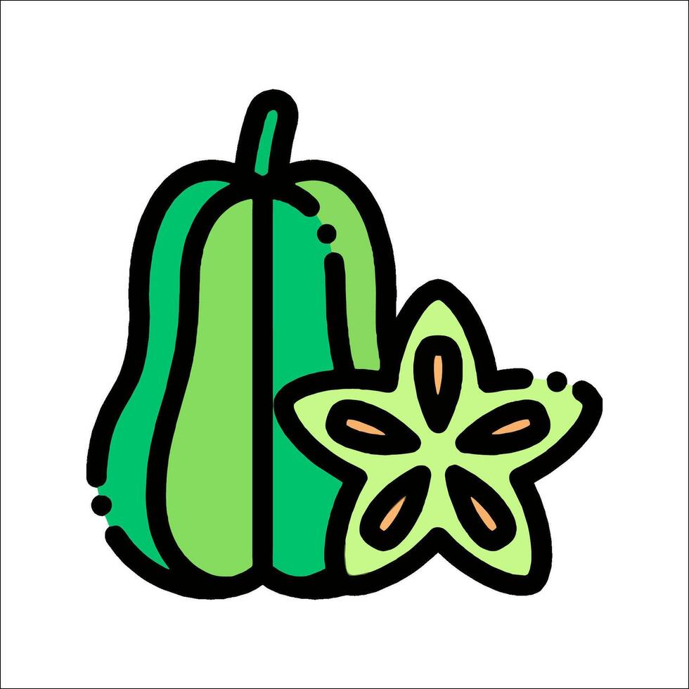 A green pepper and starfish icon vector