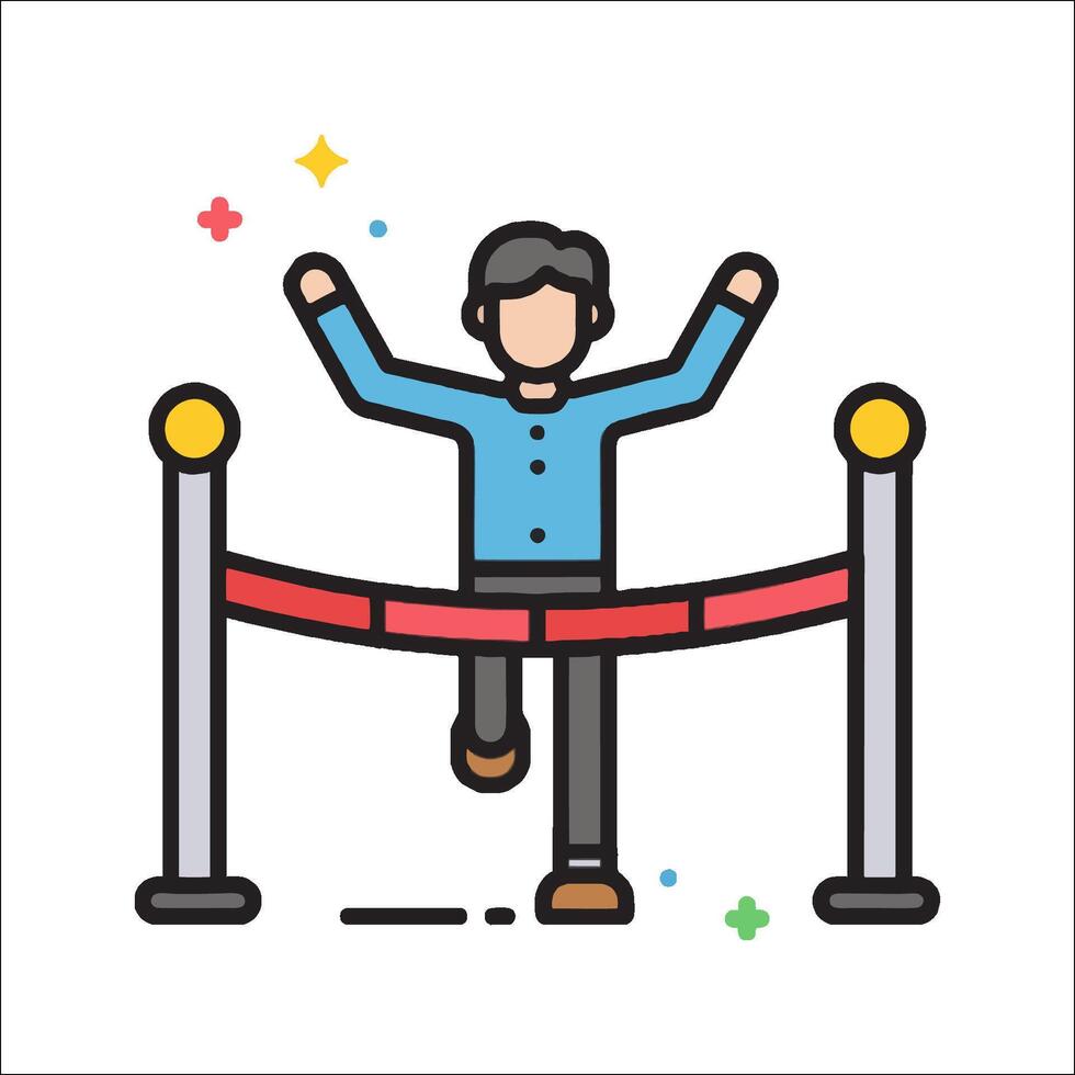 Man crossing barrier line icon illustration vector