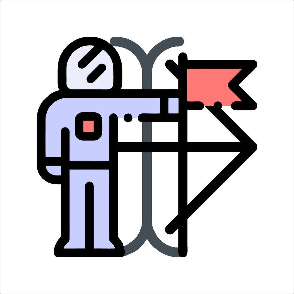 An astronaut holding a red arrow and pointing to a sign vector
