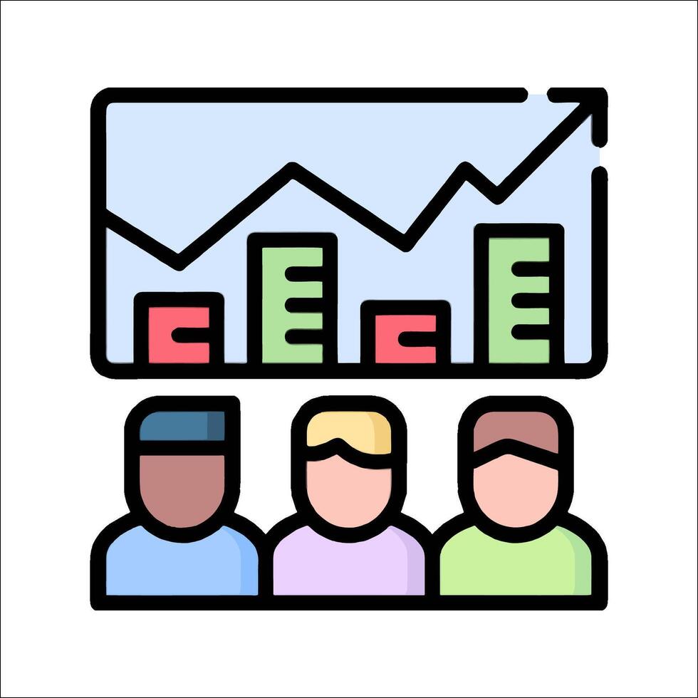 People in front of a graph chart icon vector