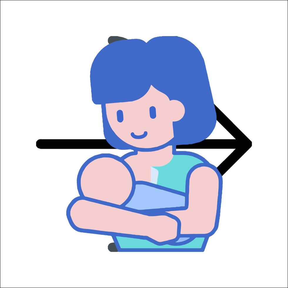 A woman holding a baby with an arrow pointing to the right vector