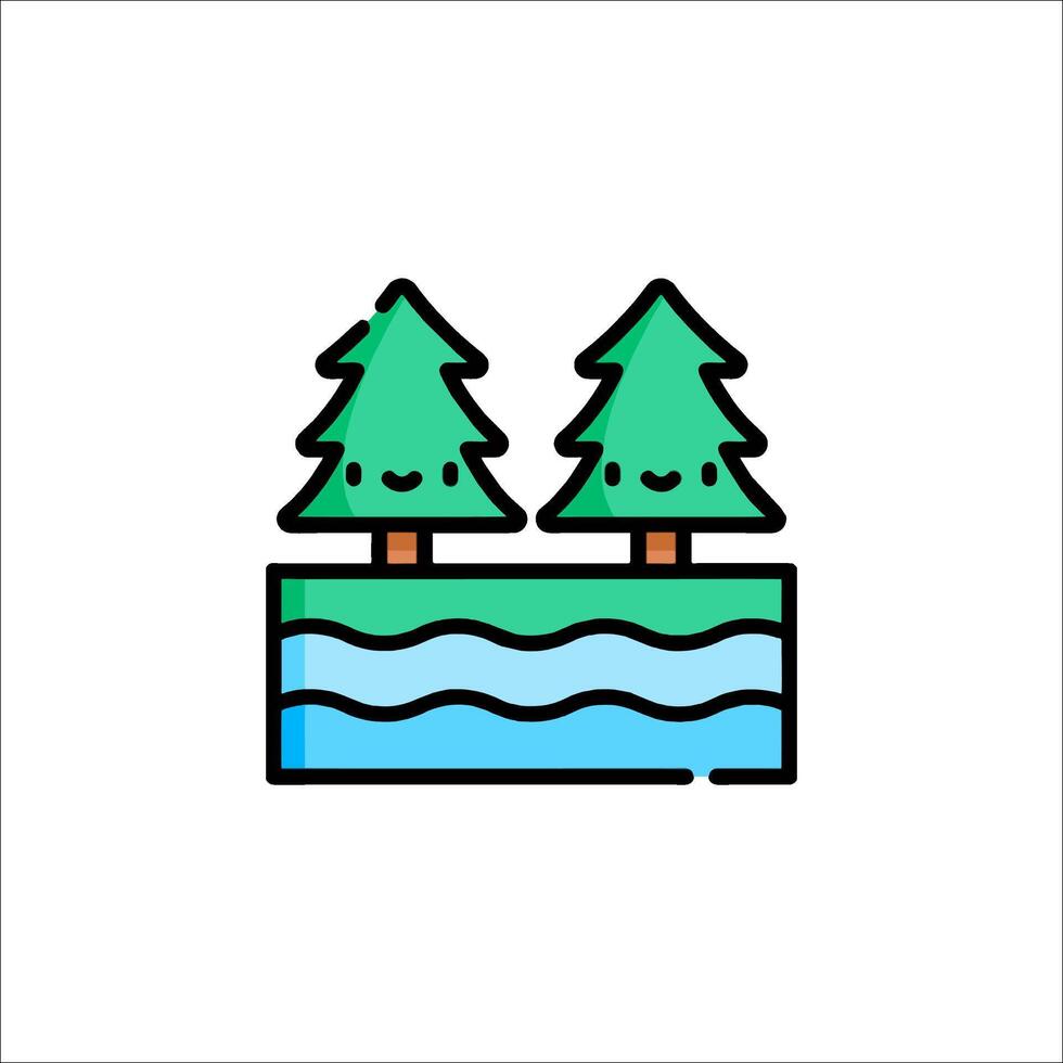 A cartoon illustration of two trees on a hill vector