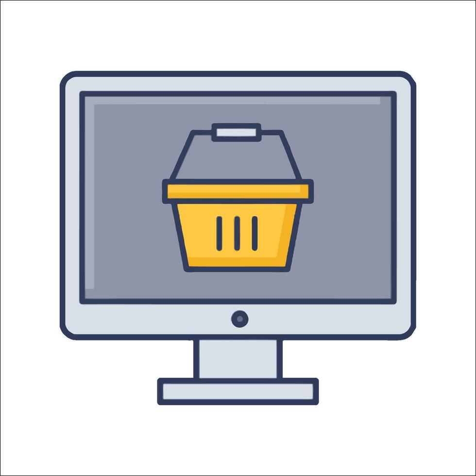 Shopping basket icon on computer monitor vector
