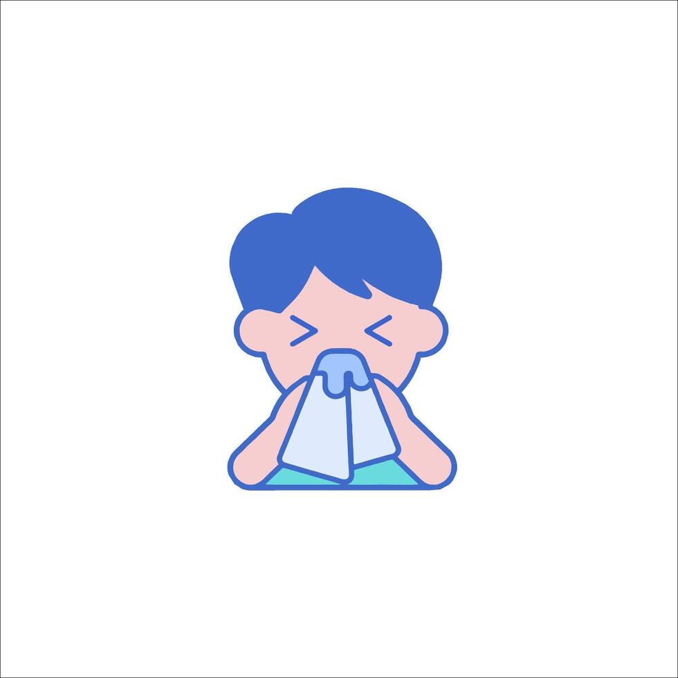 A boy blowing his nose with a tissue vector