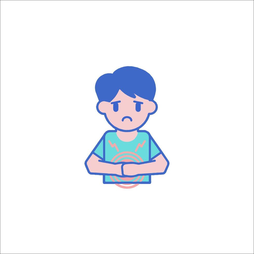 A boy with a stomach ache icon vector