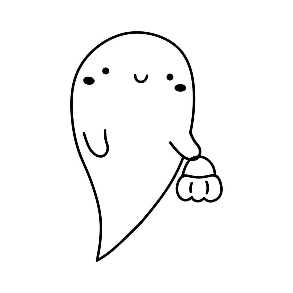 Cute and funny ghost isolated on a white background. hand-drawn illustration in doodle style. Kawaii character. Perfect for cards, decorations, logo and Halloween designs. vector