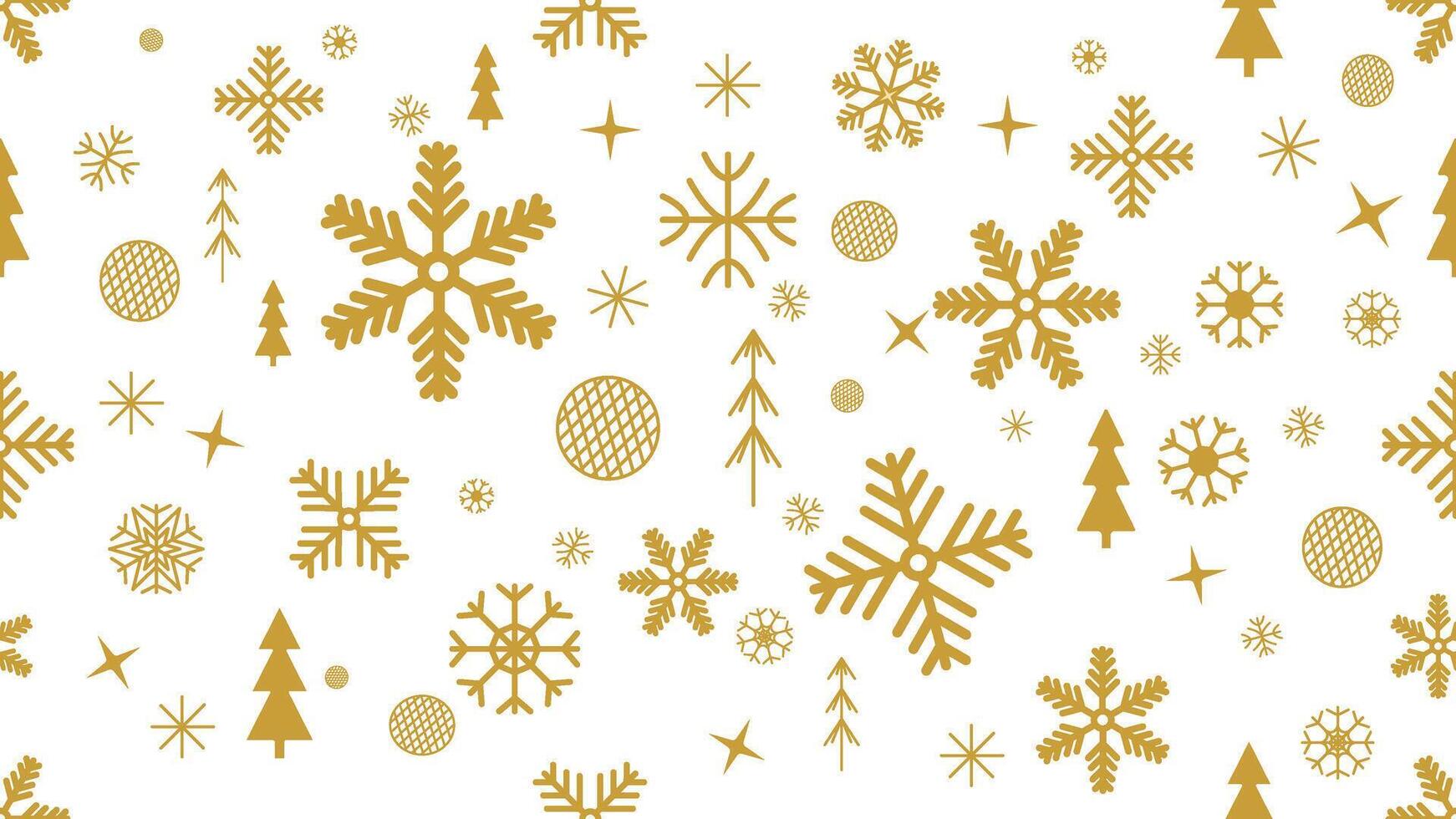 seamless pattern golden snowflakes and christmas trees with festive geometric elements with stars and bauble vector