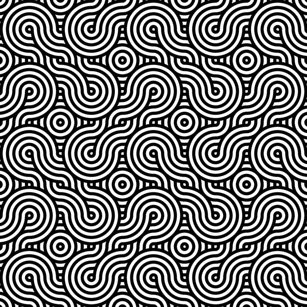Black and white japanese overlapping wavy lines pattern background. Geometric interlaced seigaiha wave wallpaper template. vector