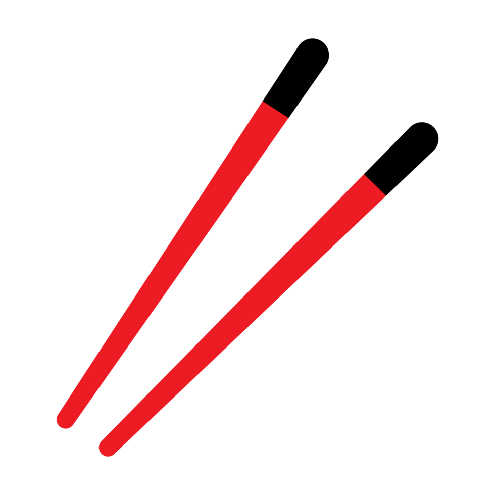 Flat illustration of a single pair of red chopsticks png