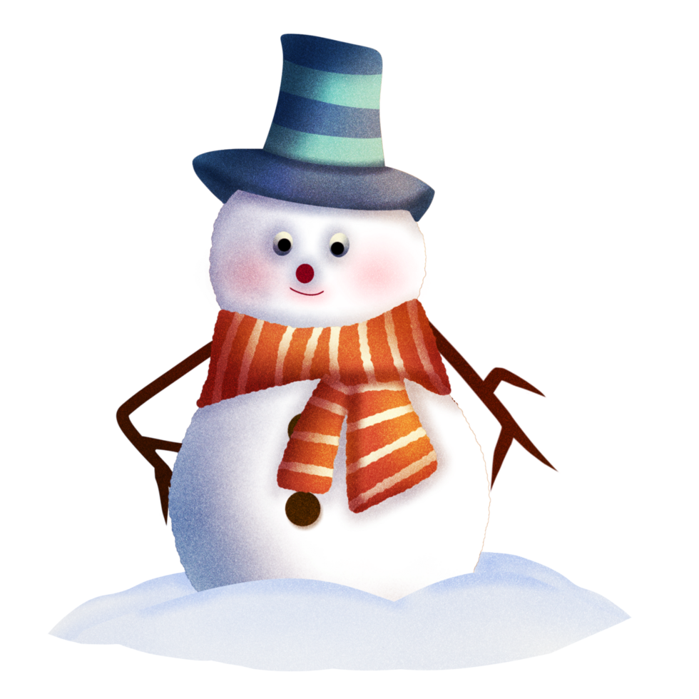 A cartoon snowman wearing a hat and scarf png